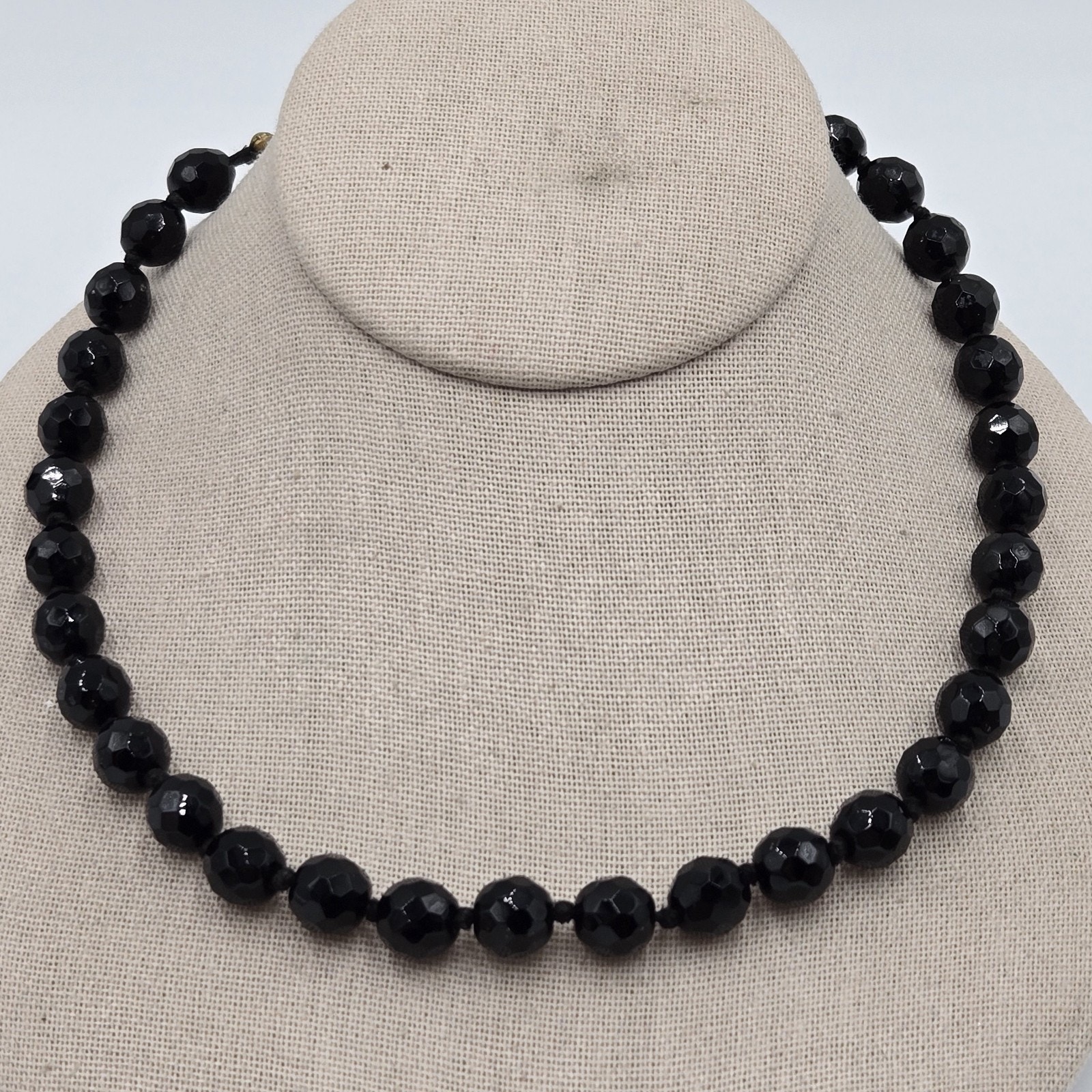Vintage Faceted Czech Black French Jet Glass Beads Size 17 Choker Necklace 25$